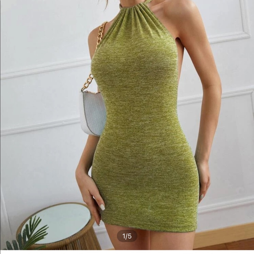 SHEIN green open back dress